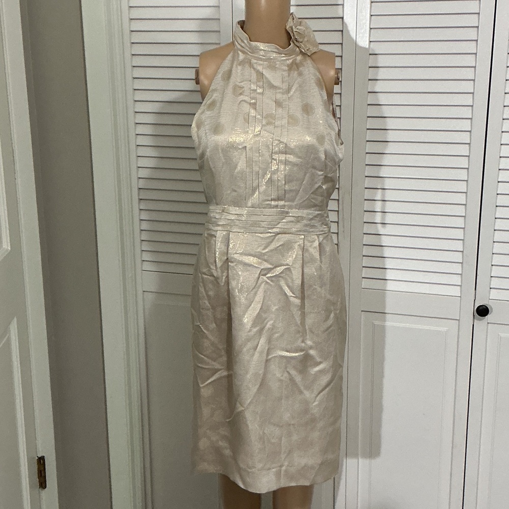 ANTONIO MELANI Shimmer Cream Halter Midi Dress